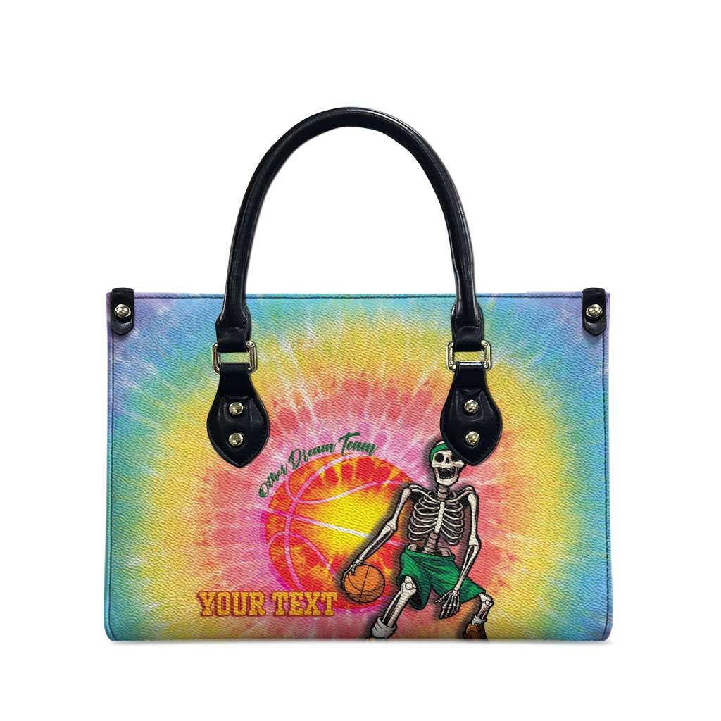 Lithuania Basketball Custom Leather Bag 100th Anniversary Skeleton Colorful Tie Dye - Wonder Print Shop