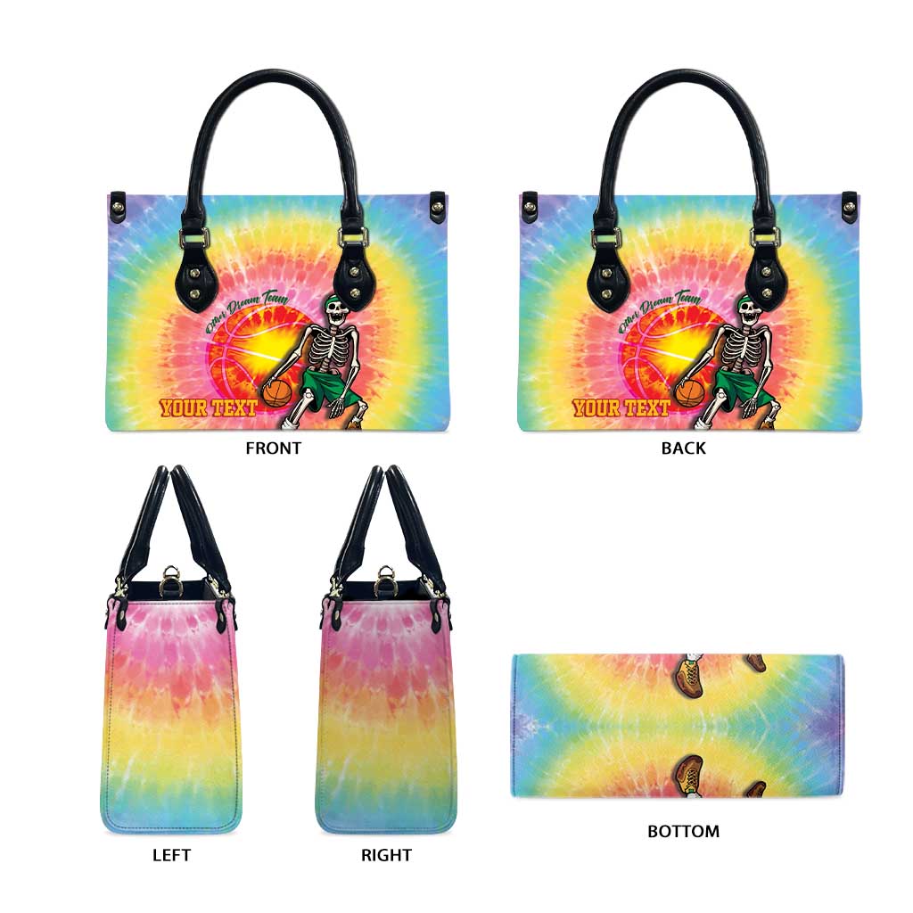 Lithuania Basketball Custom Leather Bag 100th Anniversary Skeleton Colorful Tie Dye - Wonder Print Shop
