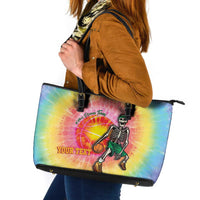 Lithuania Basketball Custom Leather Tote Bag 100th Anniversary Skeleton Colorful Tie Dye - Wonder Print Shop