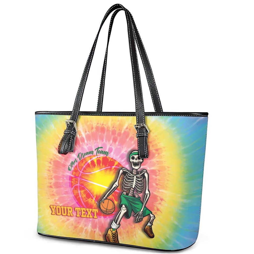 Lithuania Basketball Custom Leather Tote Bag 100th Anniversary Skeleton Colorful Tie Dye - Wonder Print Shop