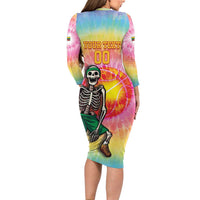 Lithuania Basketball Custom Long Sleeve Bodycon Dress 100th Anniversary Skeleton Colorful Tie Dye - Wonder Print Shop