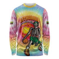 Lithuania Basketball Custom Long Sleeve Shirt 100th Anniversary Skeleton Colorful Tie Dye - Wonder Print Shop