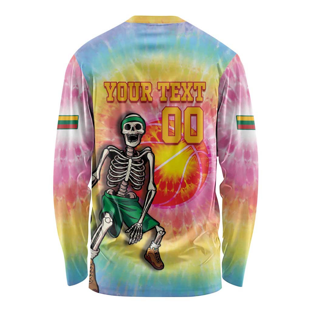 Lithuania Basketball Custom Long Sleeve Shirt 100th Anniversary Skeleton Colorful Tie Dye - Wonder Print Shop