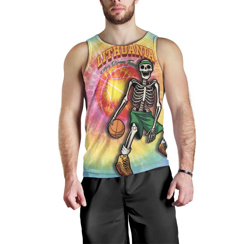 Lithuania Basketball Custom Men Tank Top 100th Anniversary Skeleton Colorful Tie Dye - Wonder Print Shop