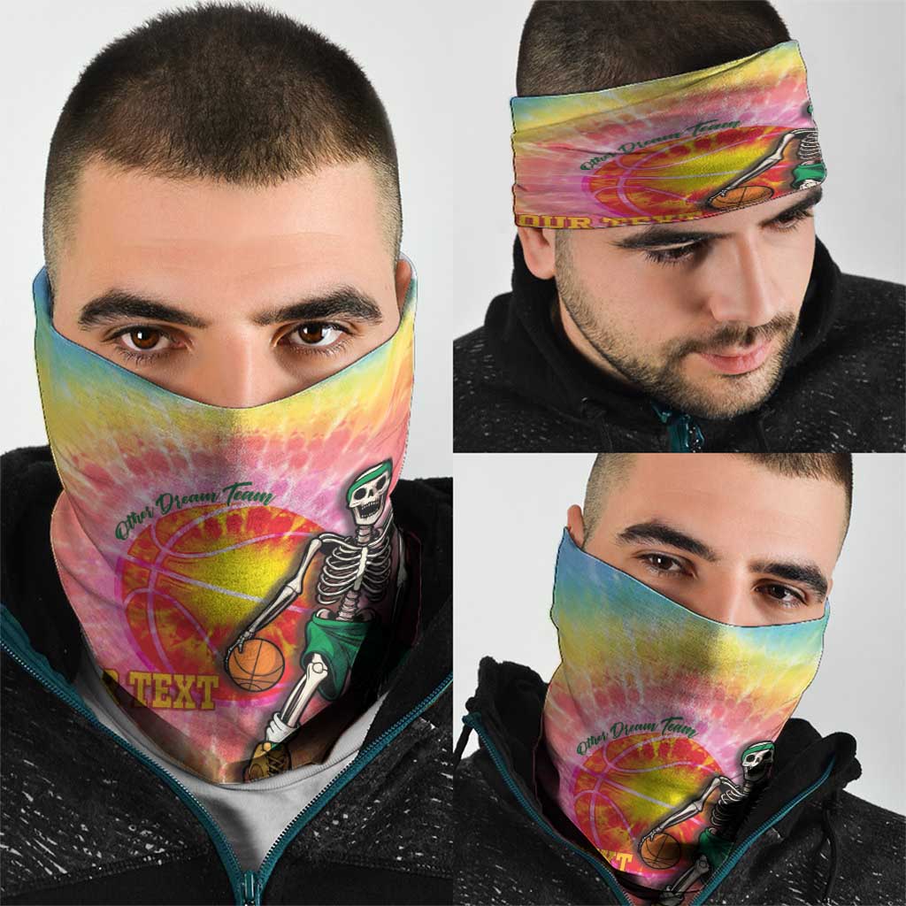 Lithuania Basketball Custom Neck Gaiter 100th Anniversary Skeleton Colorful Tie Dye LT14