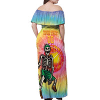 Lithuania Basketball Custom Off Shoulder Maxi Dress 100th Anniversary Skeleton Colorful Tie Dye - Wonder Print Shop
