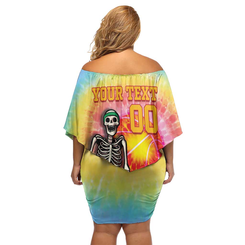 Lithuania Basketball Custom Off Shoulder Short Dress 100th Anniversary Skeleton Colorful Tie Dye - Wonder Print Shop