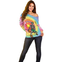 Lithuania Basketball Custom Off Shoulder Sweater 100th Anniversary Skeleton Colorful Tie Dye - Wonder Print Shop