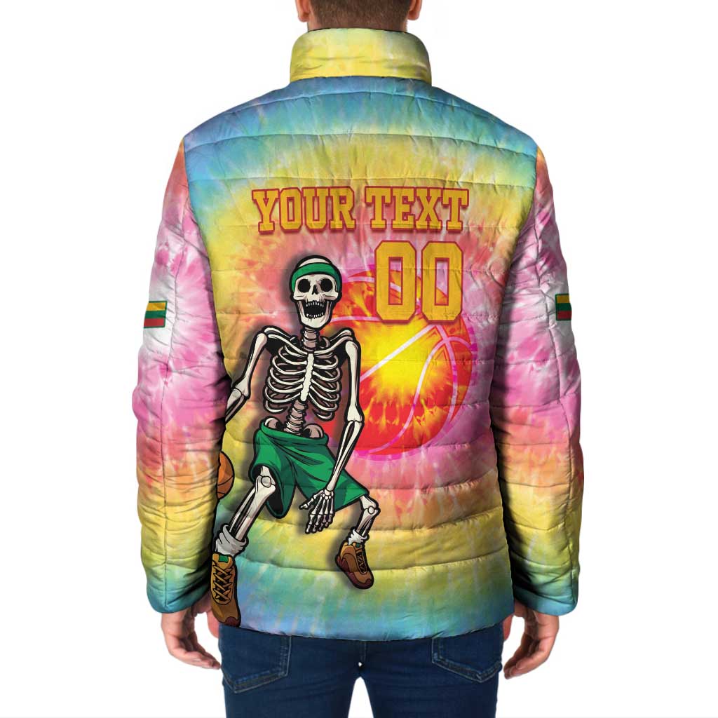 Lithuania Basketball Custom Padded Jacket 100th Anniversary Skeleton Colorful Tie Dye - Wonder Print Shop