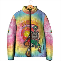 Lithuania Basketball Custom Padded Jacket 100th Anniversary Skeleton Colorful Tie Dye - Wonder Print Shop