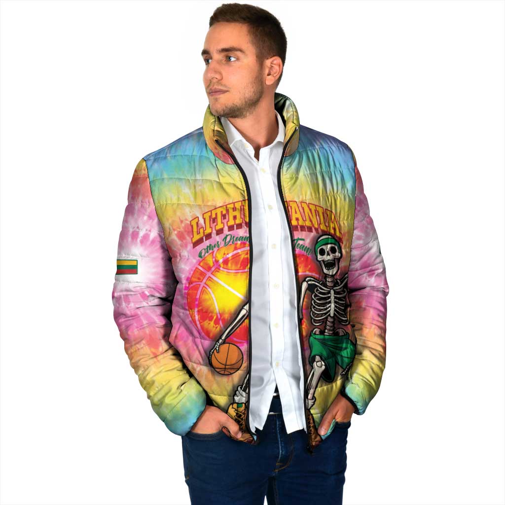 Lithuania Basketball Custom Padded Jacket 100th Anniversary Skeleton Colorful Tie Dye - Wonder Print Shop
