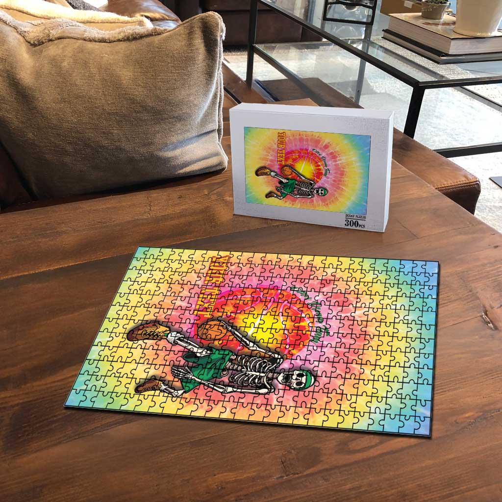 Lithuania Basketball Custom Puzzle 100th Anniversary Skeleton Colorful Tie Dye - Wonder Print Shop