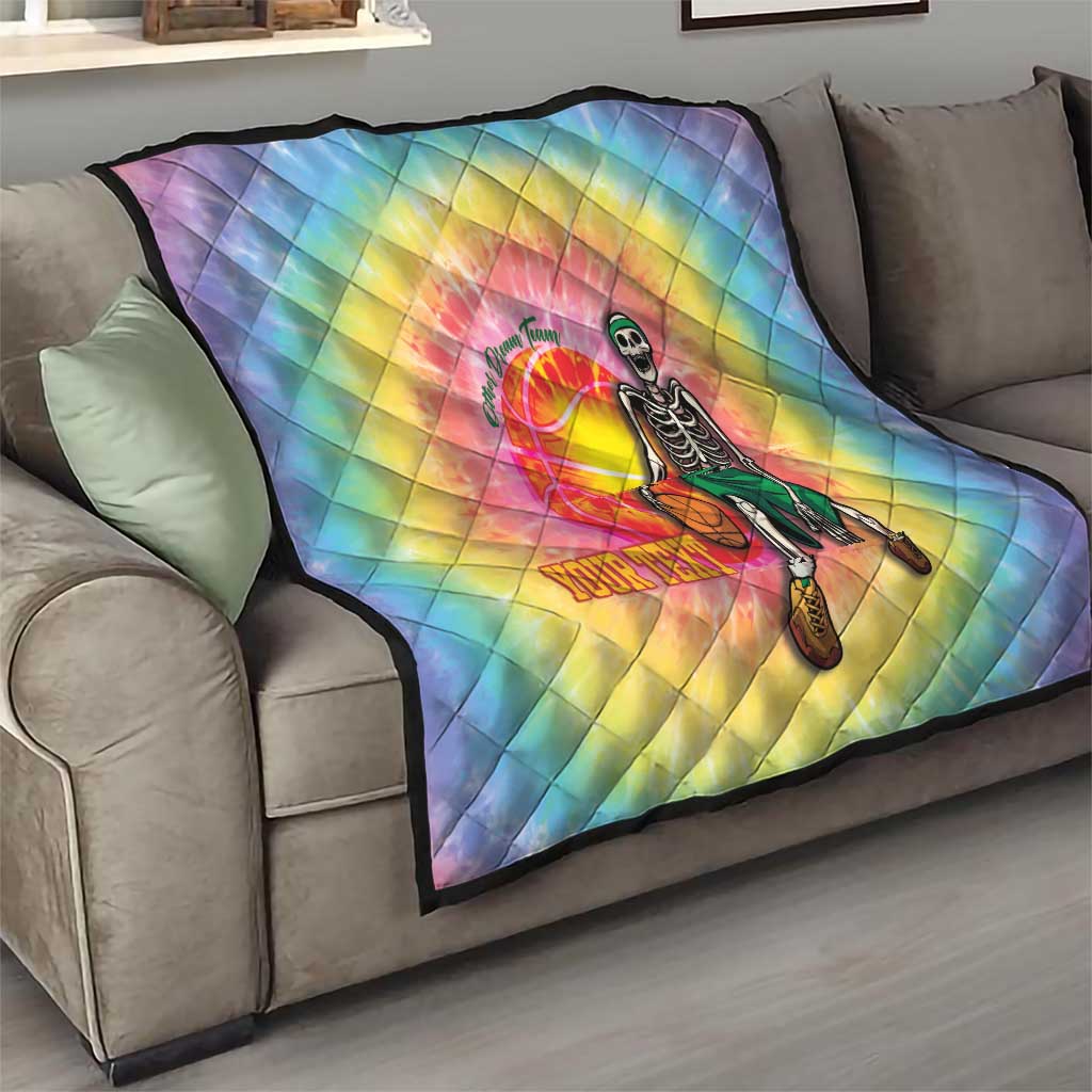 Lithuania Basketball Custom Quilt 100th Anniversary Skeleton Colorful Tie Dye - Wonder Print Shop
