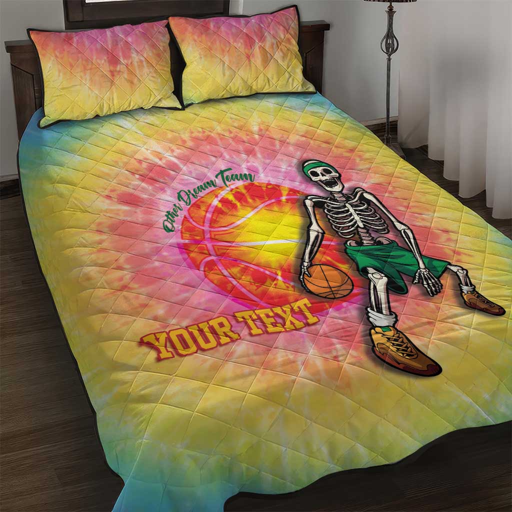 Lithuania Basketball Custom Quilt Bed Set 100th Anniversary Skeleton Colorful Tie Dye - Wonder Print Shop
