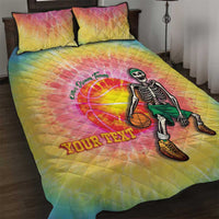 Lithuania Basketball Custom Quilt Bed Set 100th Anniversary Skeleton Colorful Tie Dye - Wonder Print Shop
