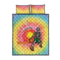 Lithuania Basketball Custom Quilt Bed Set 100th Anniversary Skeleton Colorful Tie Dye - Wonder Print Shop