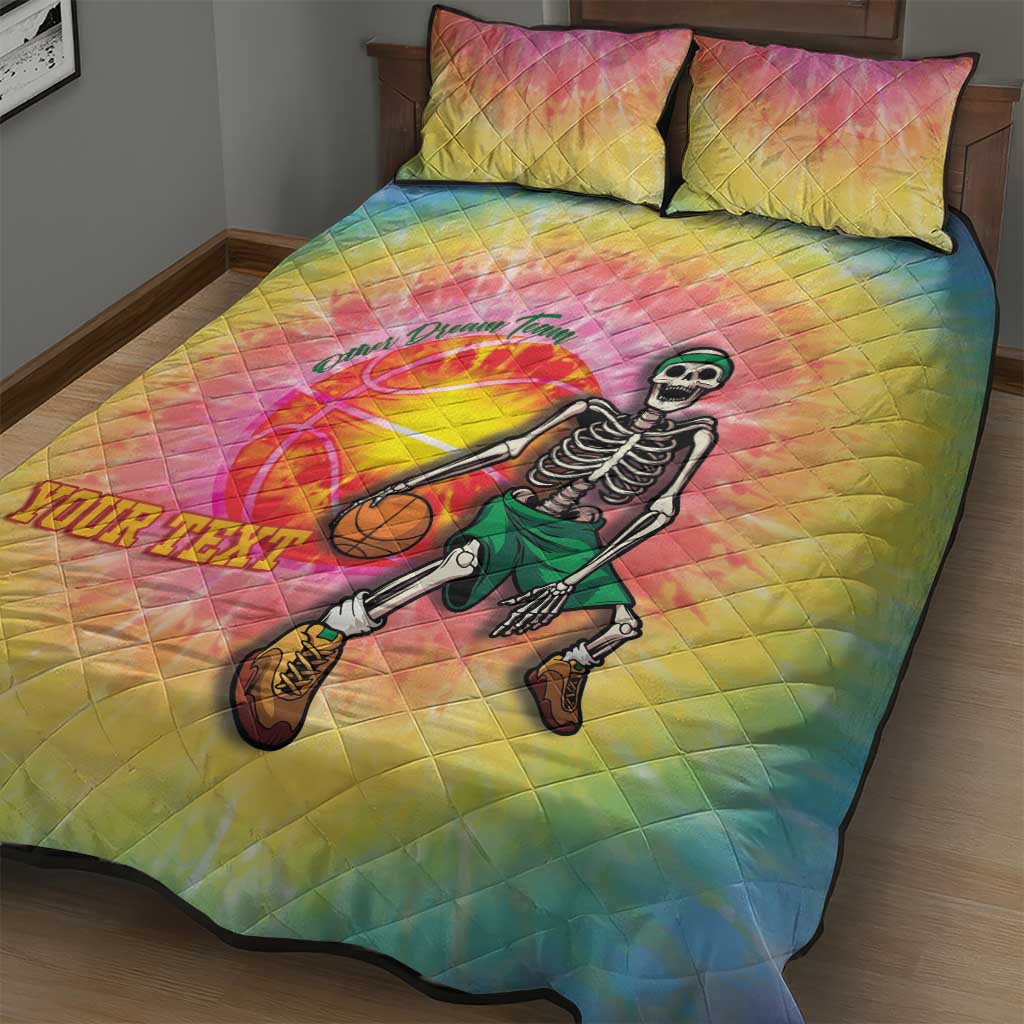 Lithuania Basketball Custom Quilt Bed Set 100th Anniversary Skeleton Colorful Tie Dye - Wonder Print Shop