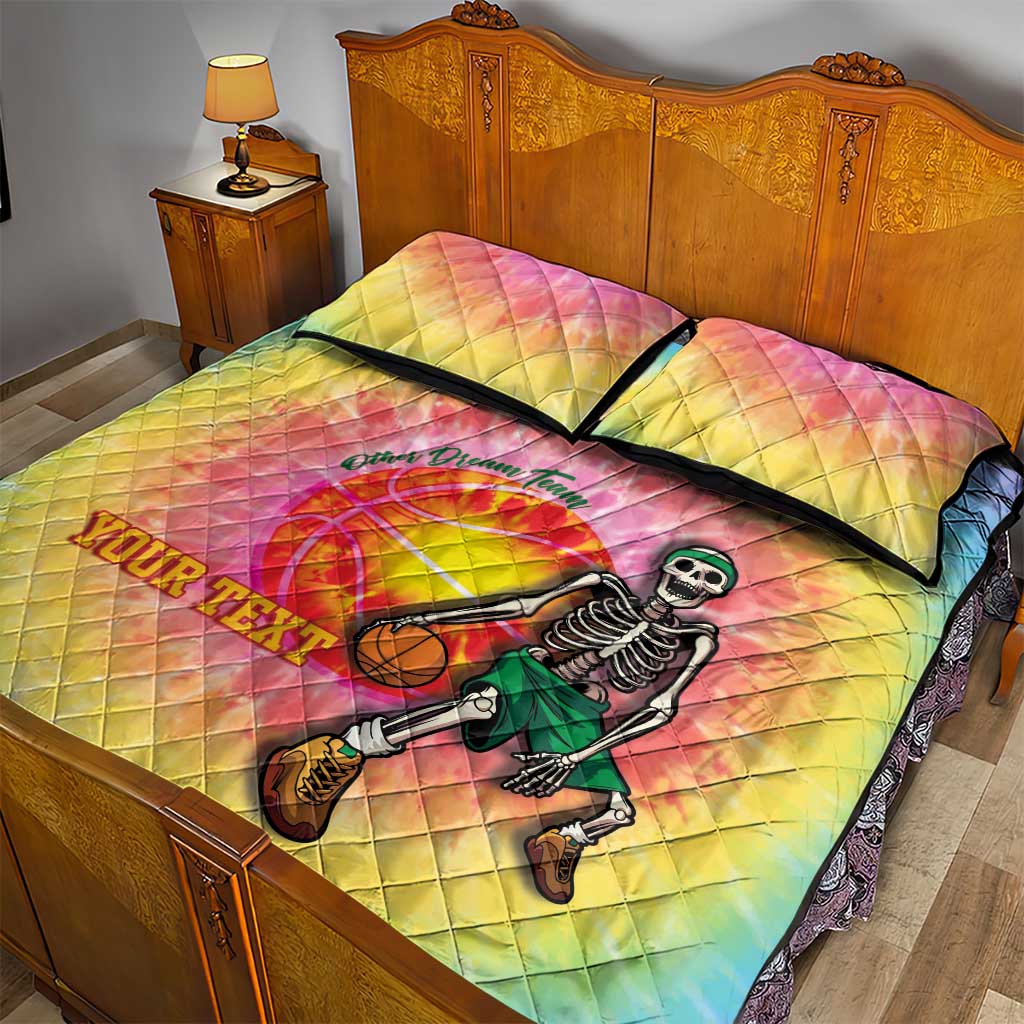 Lithuania Basketball Custom Quilt Bed Set 100th Anniversary Skeleton Colorful Tie Dye - Wonder Print Shop