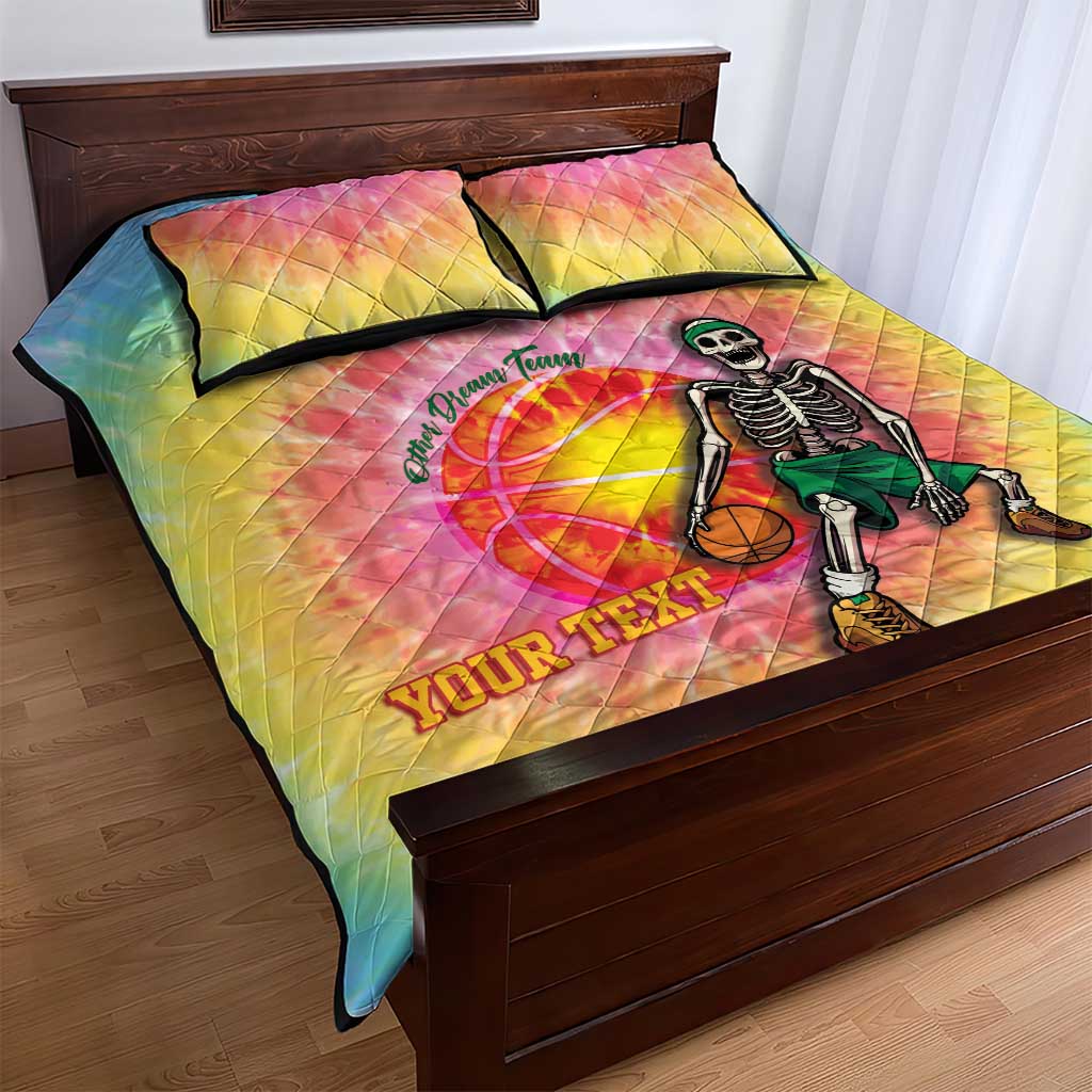 Lithuania Basketball Custom Quilt Bed Set 100th Anniversary Skeleton Colorful Tie Dye - Wonder Print Shop