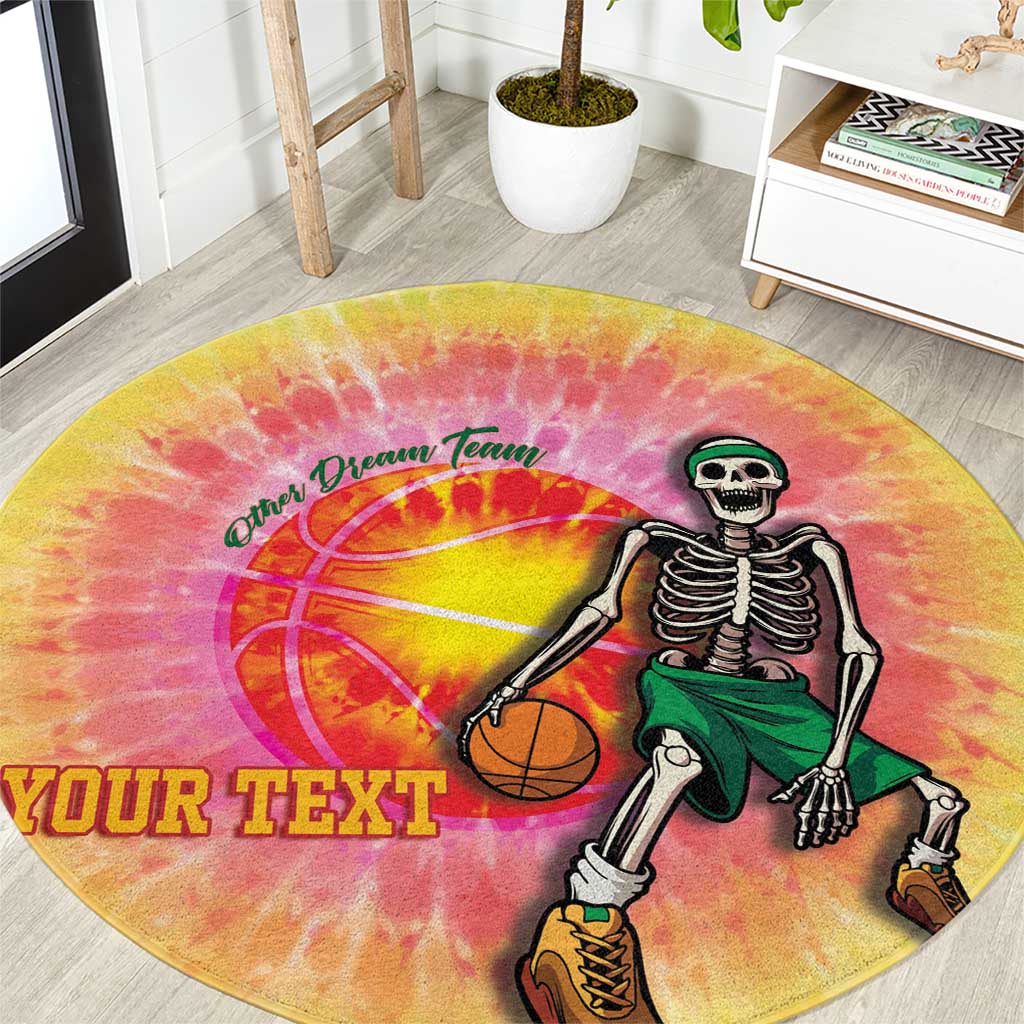 Lithuania Basketball Custom Round Carpet 100th Anniversary Skeleton Colorful Tie Dye - Wonder Print Shop