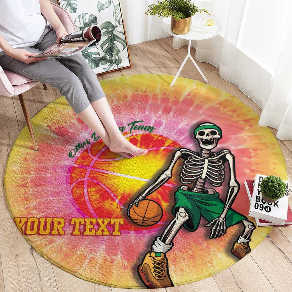 Lithuania Basketball Custom Round Carpet 100th Anniversary Skeleton Colorful Tie Dye - Wonder Print Shop