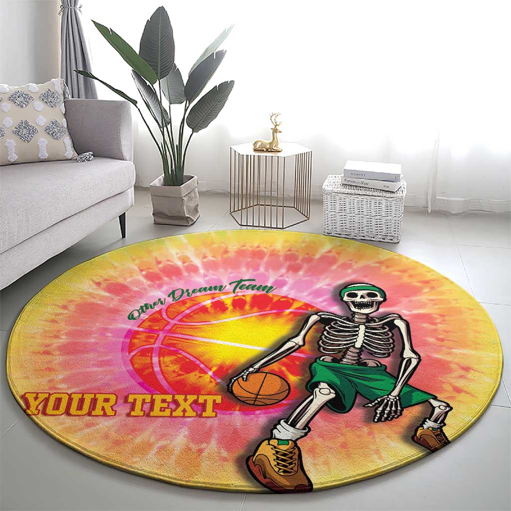 Lithuania Basketball Custom Round Carpet 100th Anniversary Skeleton Colorful Tie Dye - Wonder Print Shop