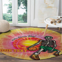 Lithuania Basketball Custom Round Carpet 100th Anniversary Skeleton Colorful Tie Dye - Wonder Print Shop