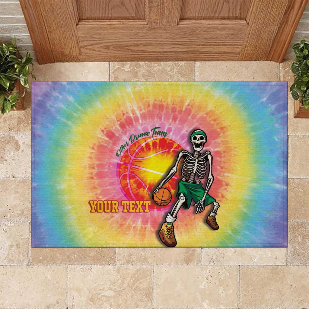 Lithuania Basketball Custom Rubber Doormat 100th Anniversary Skeleton Colorful Tie Dye - Wonder Print Shop