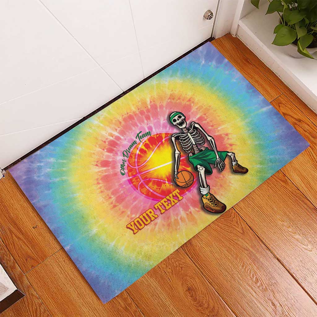 Lithuania Basketball Custom Rubber Doormat 100th Anniversary Skeleton Colorful Tie Dye - Wonder Print Shop
