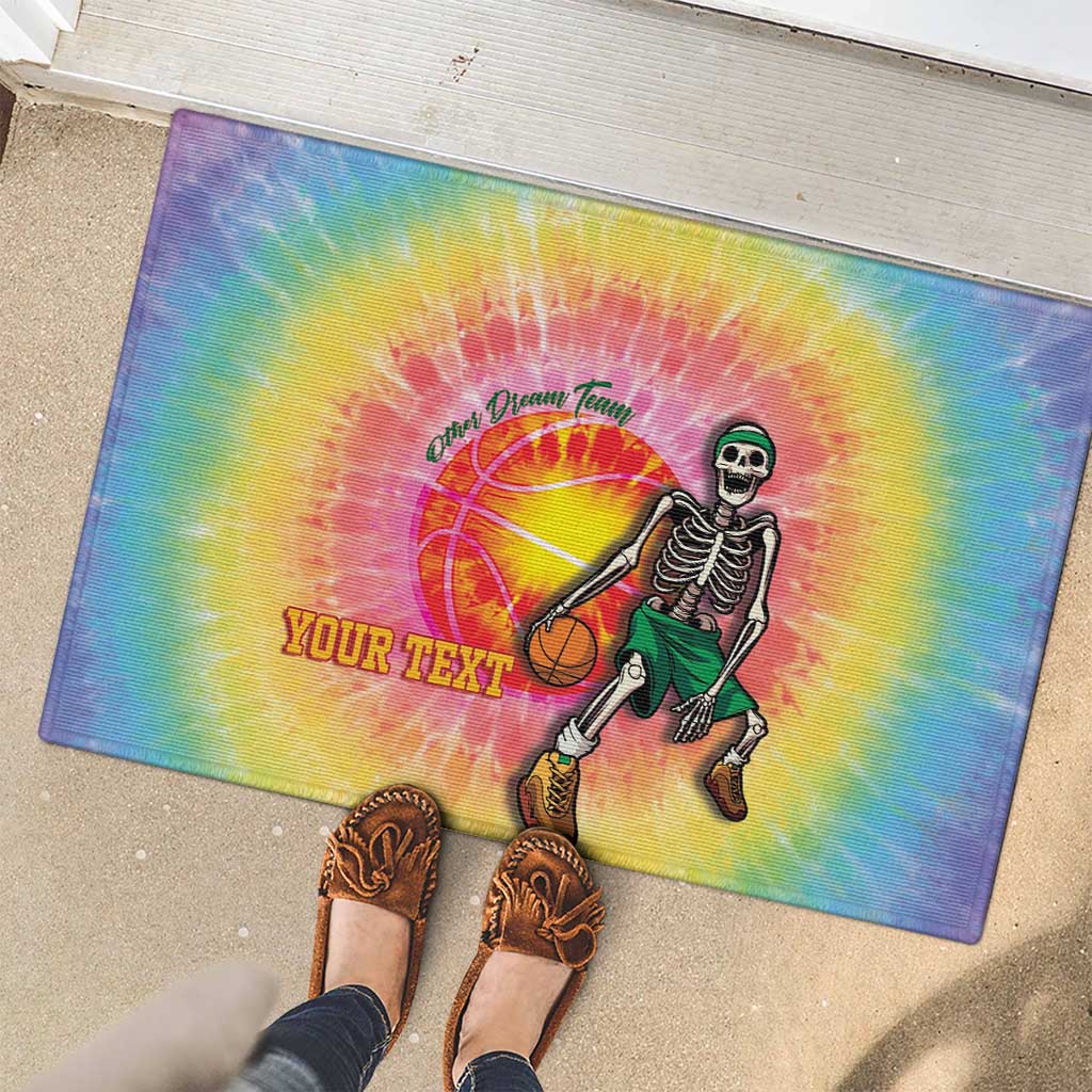 Lithuania Basketball Custom Rubber Doormat 100th Anniversary Skeleton Colorful Tie Dye - Wonder Print Shop