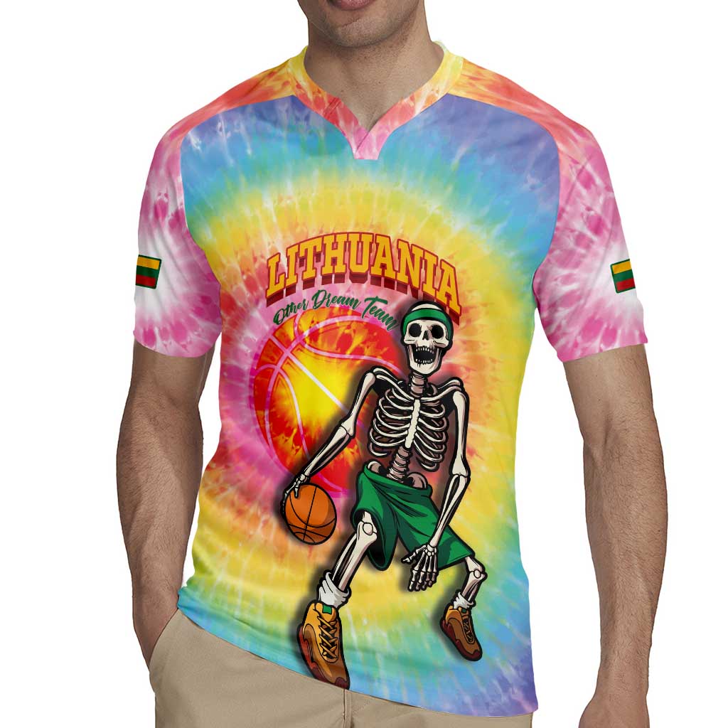 Lithuania Basketball Custom Rugby Jersey 100th Anniversary Skeleton Colorful Tie Dye - Wonder Print Shop