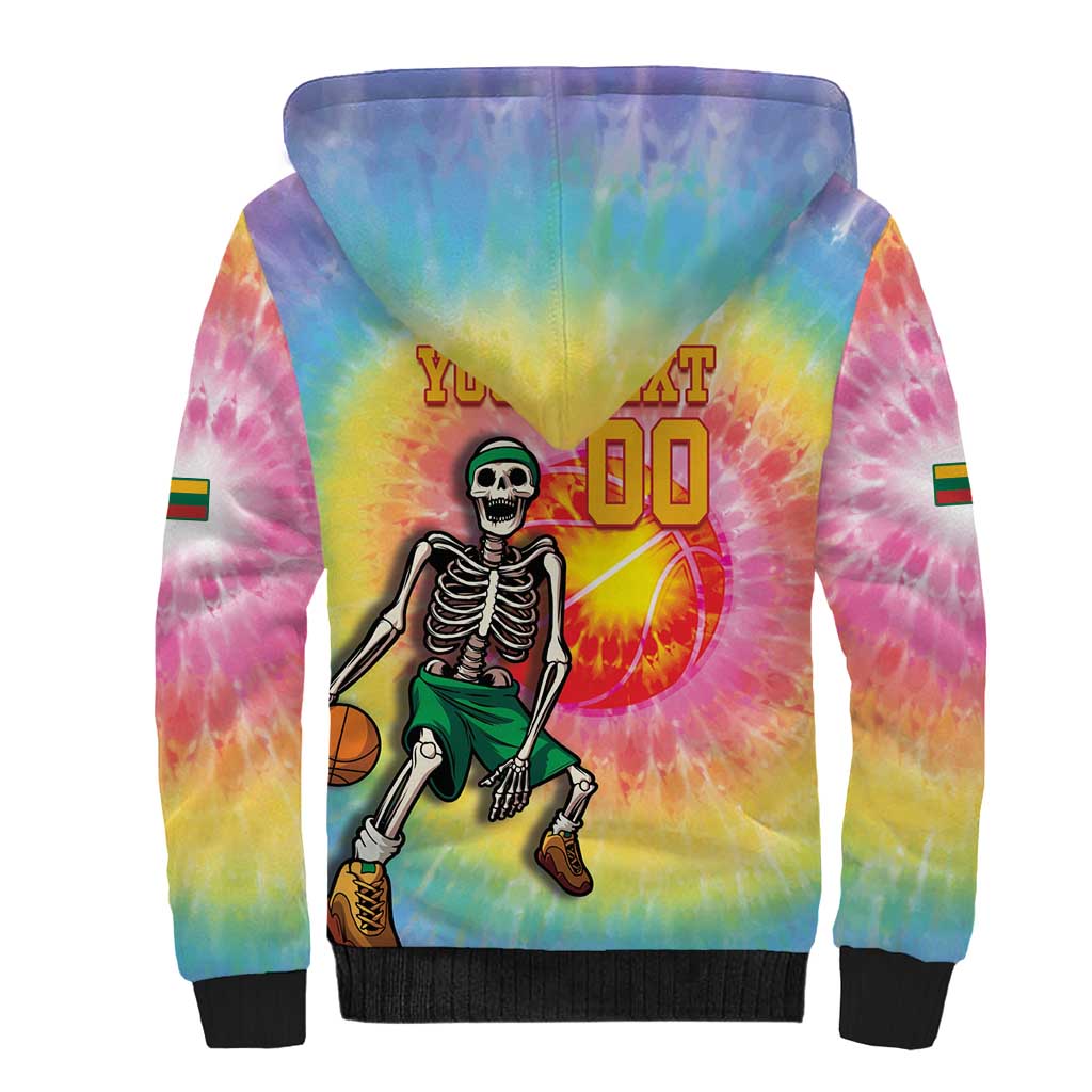 Lithuania Basketball Custom Sherpa Hoodie 100th Anniversary Skeleton Colorful Tie Dye - Wonder Print Shop
