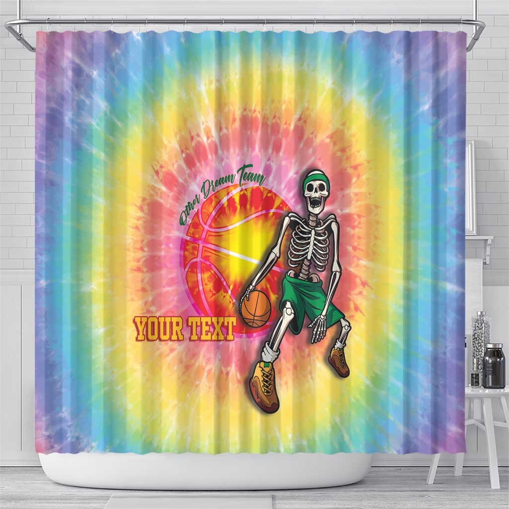 Lithuania Basketball Custom Shower Curtain 100th Anniversary Skeleton Colorful Tie Dye - Wonder Print Shop