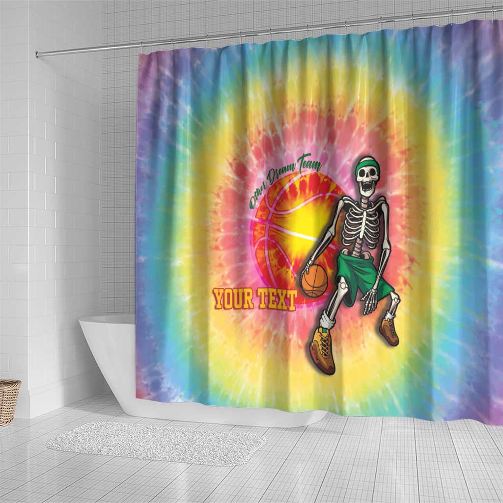 Lithuania Basketball Custom Shower Curtain 100th Anniversary Skeleton Colorful Tie Dye - Wonder Print Shop