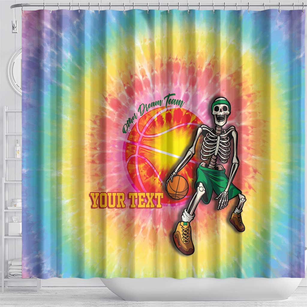 Lithuania Basketball Custom Shower Curtain 100th Anniversary Skeleton Colorful Tie Dye - Wonder Print Shop