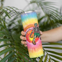 Lithuania Basketball Custom Skinny Tumbler 100th Anniversary Skeleton Colorful Tie Dye - Wonder Print Shop