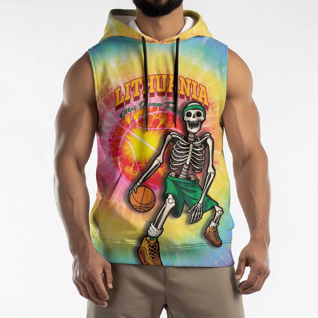 Lithuania Basketball Custom Sleeveless Hoodie 100th Anniversary Skeleton Colorful Tie Dye - Wonder Print Shop