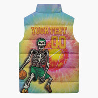 Lithuania Basketball Custom Sleeveless Puffer Jacket 100th Anniversary Skeleton Colorful Tie Dye - Wonder Print Shop