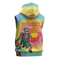 Lithuania Basketball Custom Sleeveless Zip Hoodie 100th Anniversary Skeleton Colorful Tie Dye - Wonder Print Shop
