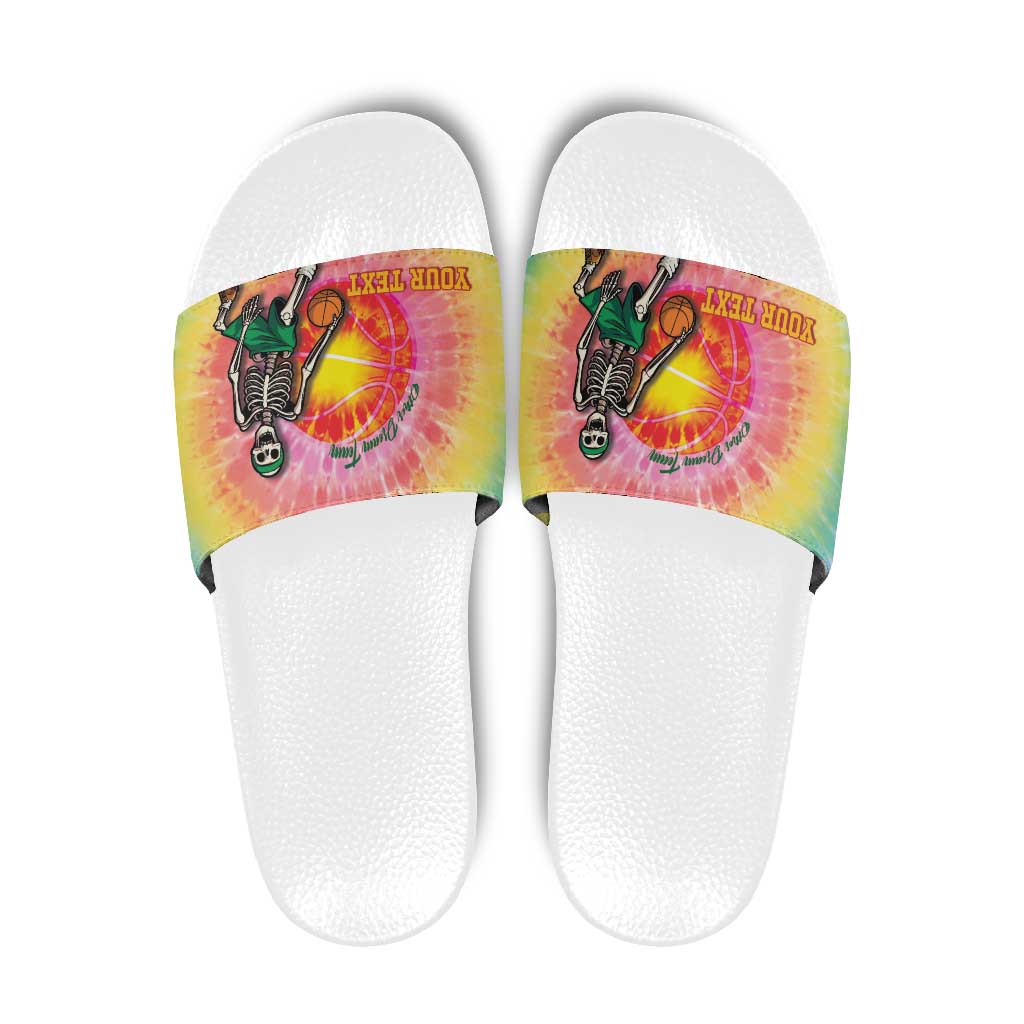 Lithuania Basketball Custom Slide Sandals 100th Anniversary Skeleton Colorful Tie Dye - Wonder Print Shop