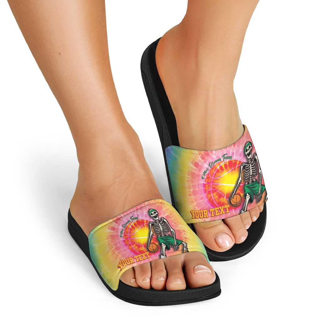 Lithuania Basketball Custom Slide Sandals 100th Anniversary Skeleton Colorful Tie Dye - Wonder Print Shop