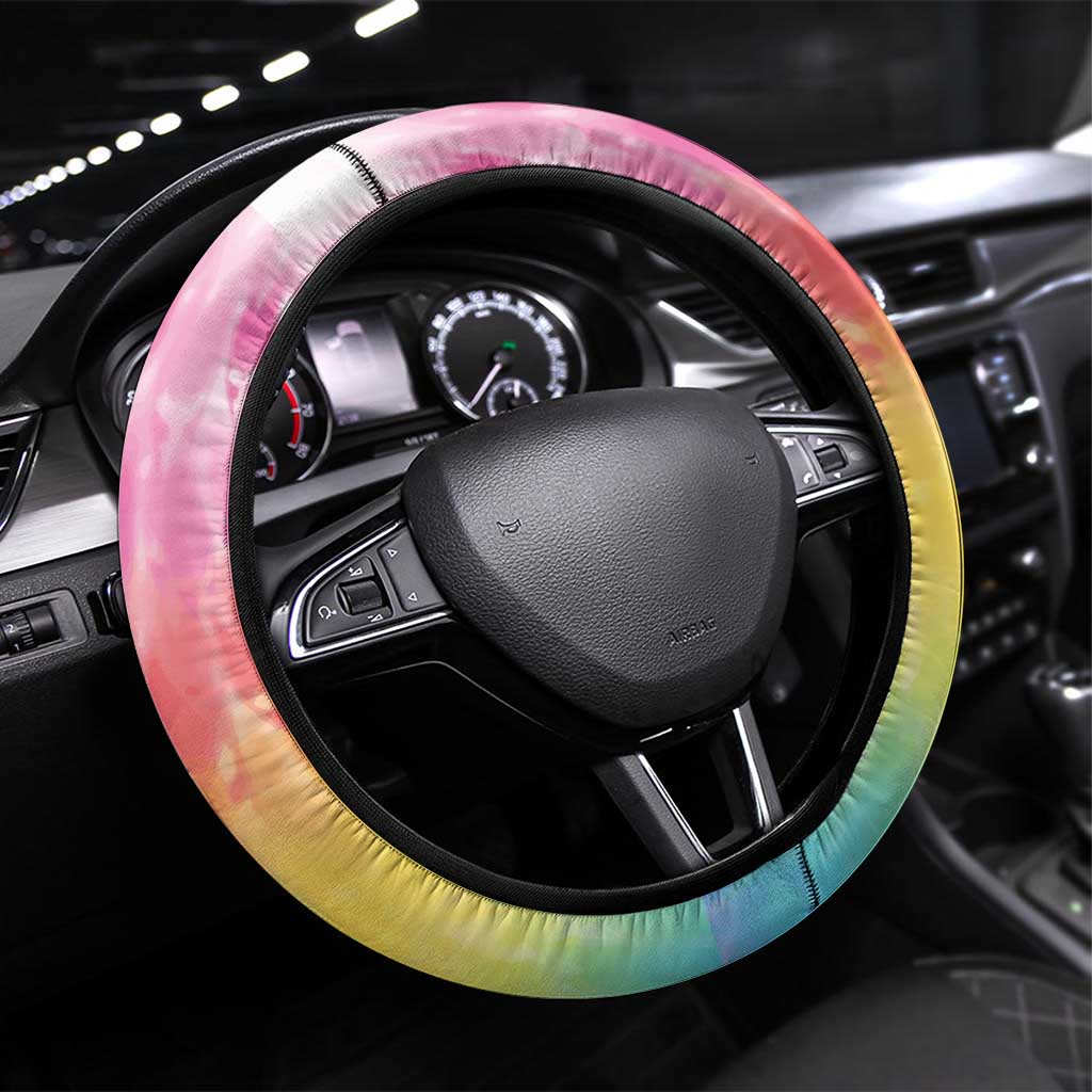 Lithuania Basketball Steering Wheel Cover 100th Anniversary Skeleton Colorful Tie Dye - Wonder Print Shop