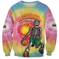 Lithuania Basketball Custom Sweatshirt 100th Anniversary Skeleton Colorful Tie Dye - Wonder Print Shop