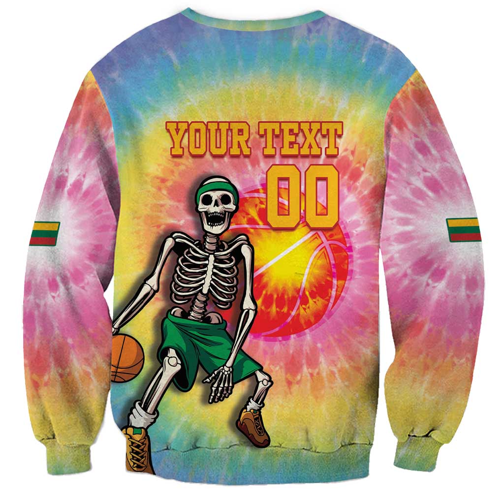 Lithuania Basketball Custom Sweatshirt 100th Anniversary Skeleton Colorful Tie Dye - Wonder Print Shop
