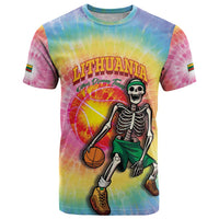 Lithuania Basketball Custom T Shirt 100th Anniversary Skeleton Colorful Tie Dye - Wonder Print Shop