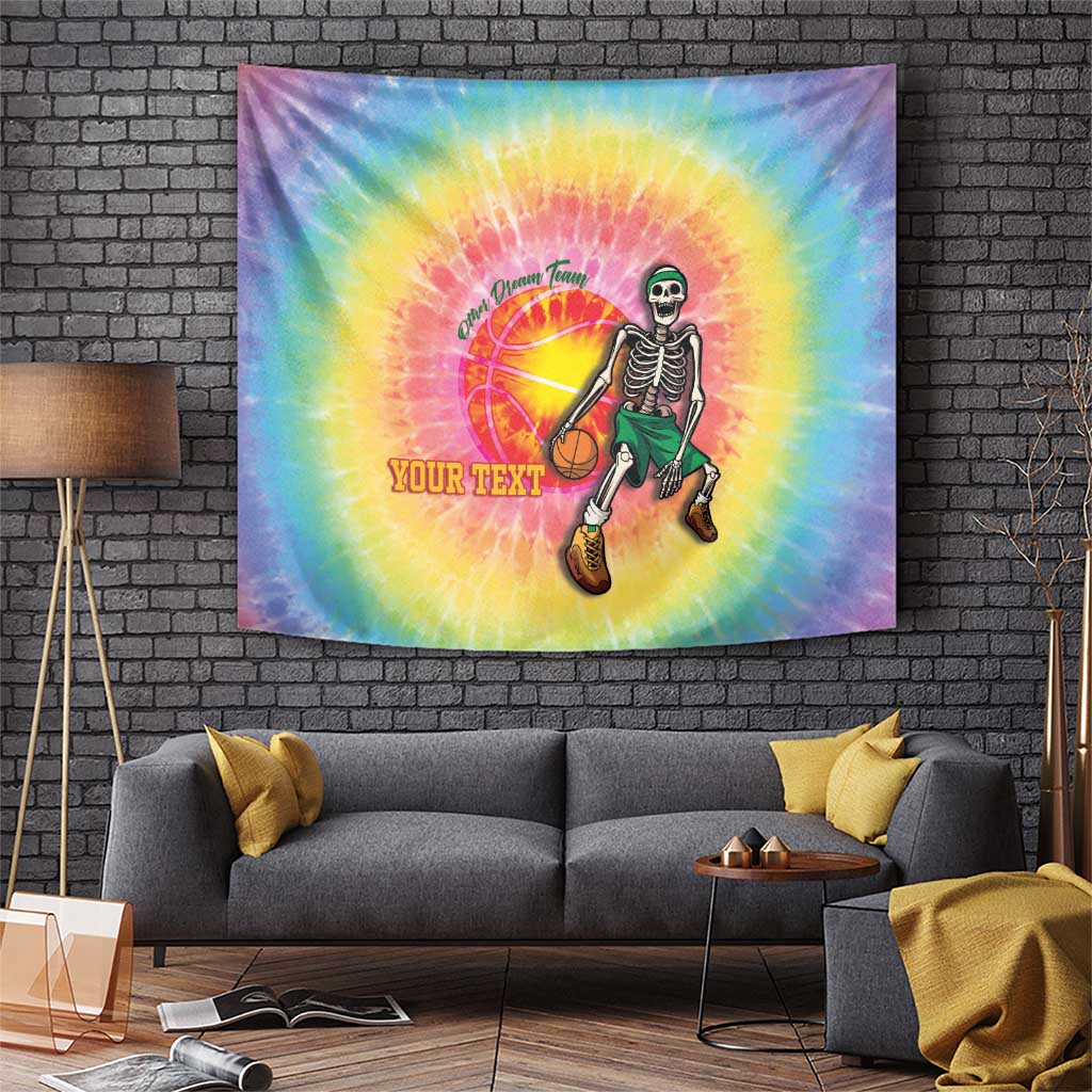 Lithuania Basketball Custom Tapestry 100th Anniversary Skeleton Colorful Tie Dye - Wonder Print Shop