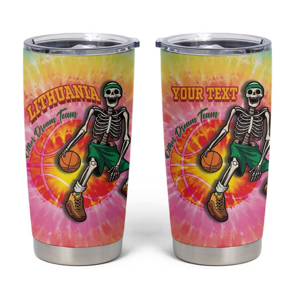 Lithuania Basketball Custom Tumbler Cup 100th Anniversary Skeleton Colorful Tie Dye - Wonder Print Shop