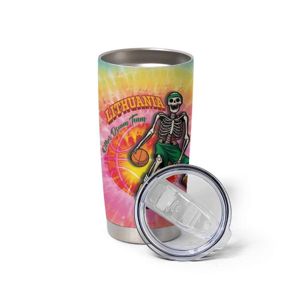 Lithuania Basketball Custom Tumbler Cup 100th Anniversary Skeleton Colorful Tie Dye - Wonder Print Shop