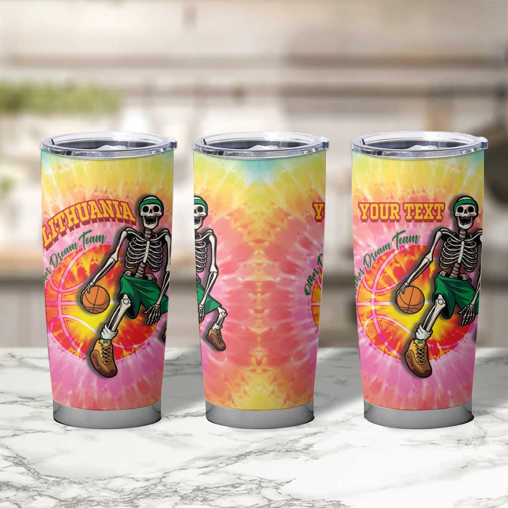 Lithuania Basketball Custom Tumbler Cup 100th Anniversary Skeleton Colorful Tie Dye - Wonder Print Shop