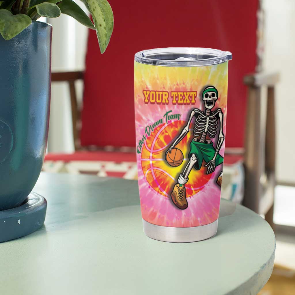 Lithuania Basketball Custom Tumbler Cup 100th Anniversary Skeleton Colorful Tie Dye - Wonder Print Shop